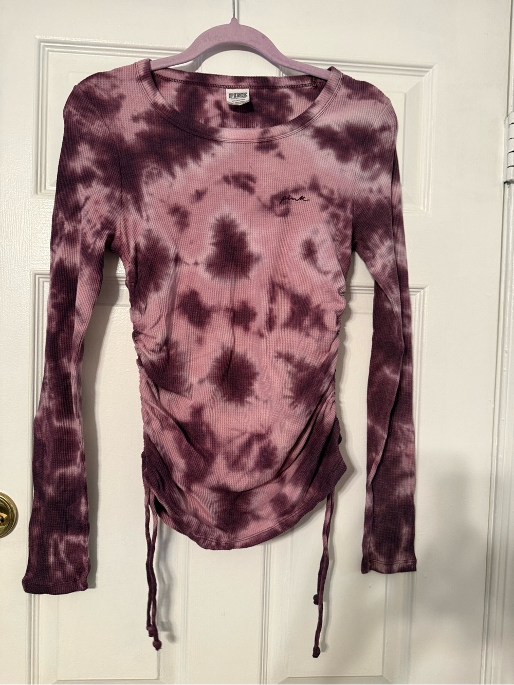 Victoria's Secret Pink and Plum Tie-Dye Ruched Long Sleeve Top